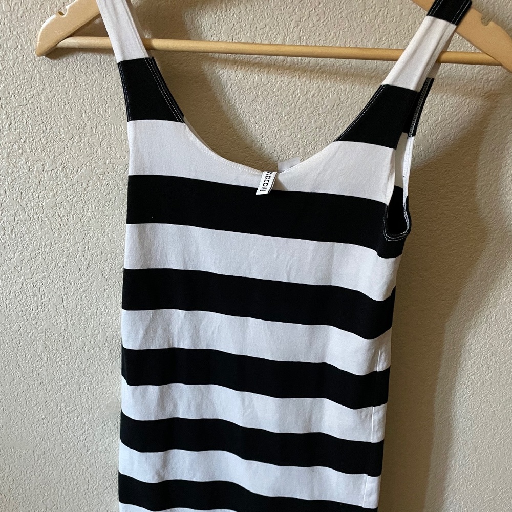 Black and white striped tank dress